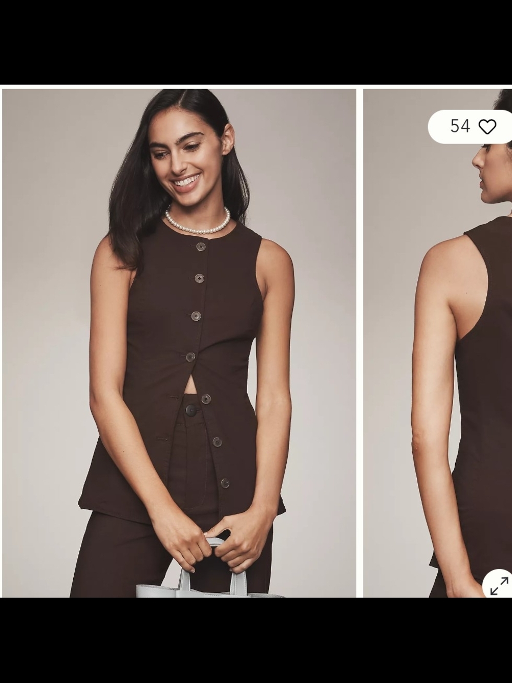 Maeve Sleeveless Button-Front Brown Cotton Vest SZ L NWTs